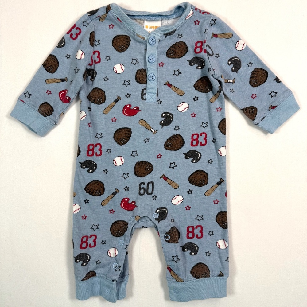 GYMBOREE Baby Boys' Blue Baseball Printed Long Sleeve Romper Playsuit Size‎ 0-3M